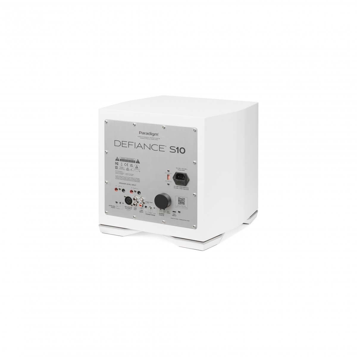 Paradigm Defiance S10 – łączność i regulacja Paradigm Defiance S10 Satin White – panel przyłączy i sterowania